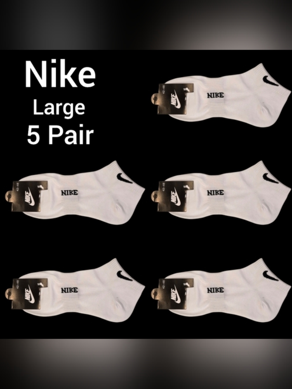NIKE Logo No Show Socks 5 Pair White & Black BNWT Large Unisex